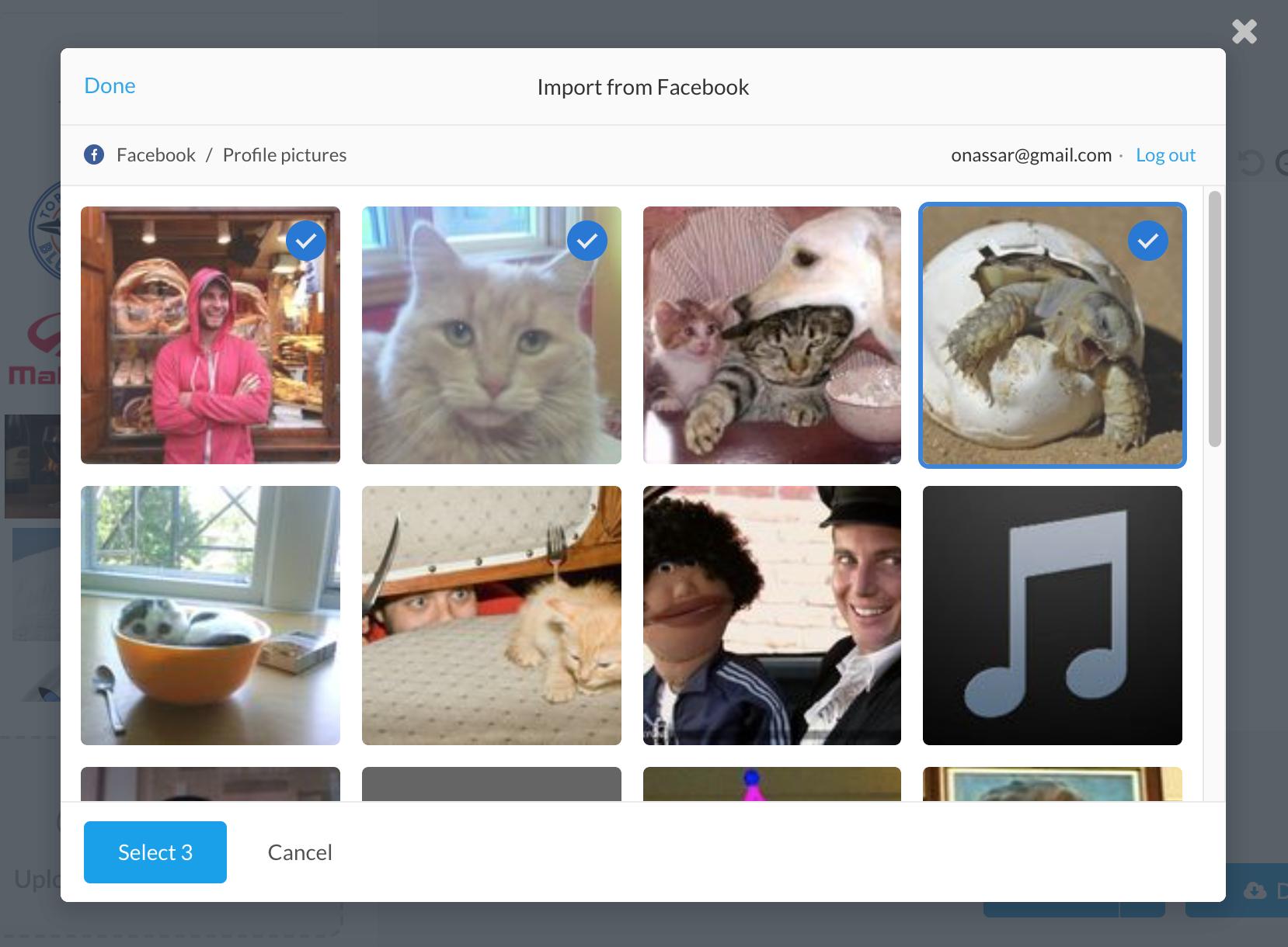 Select photos from your Facebook account